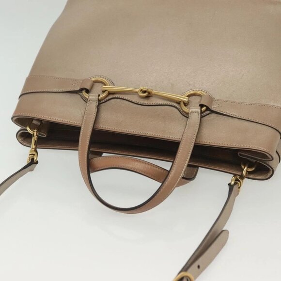 GUCCI Horsebit Hand Bag Leather 2way Gold Pink gold 319795 Auth 133420 - Picture 7 of 16